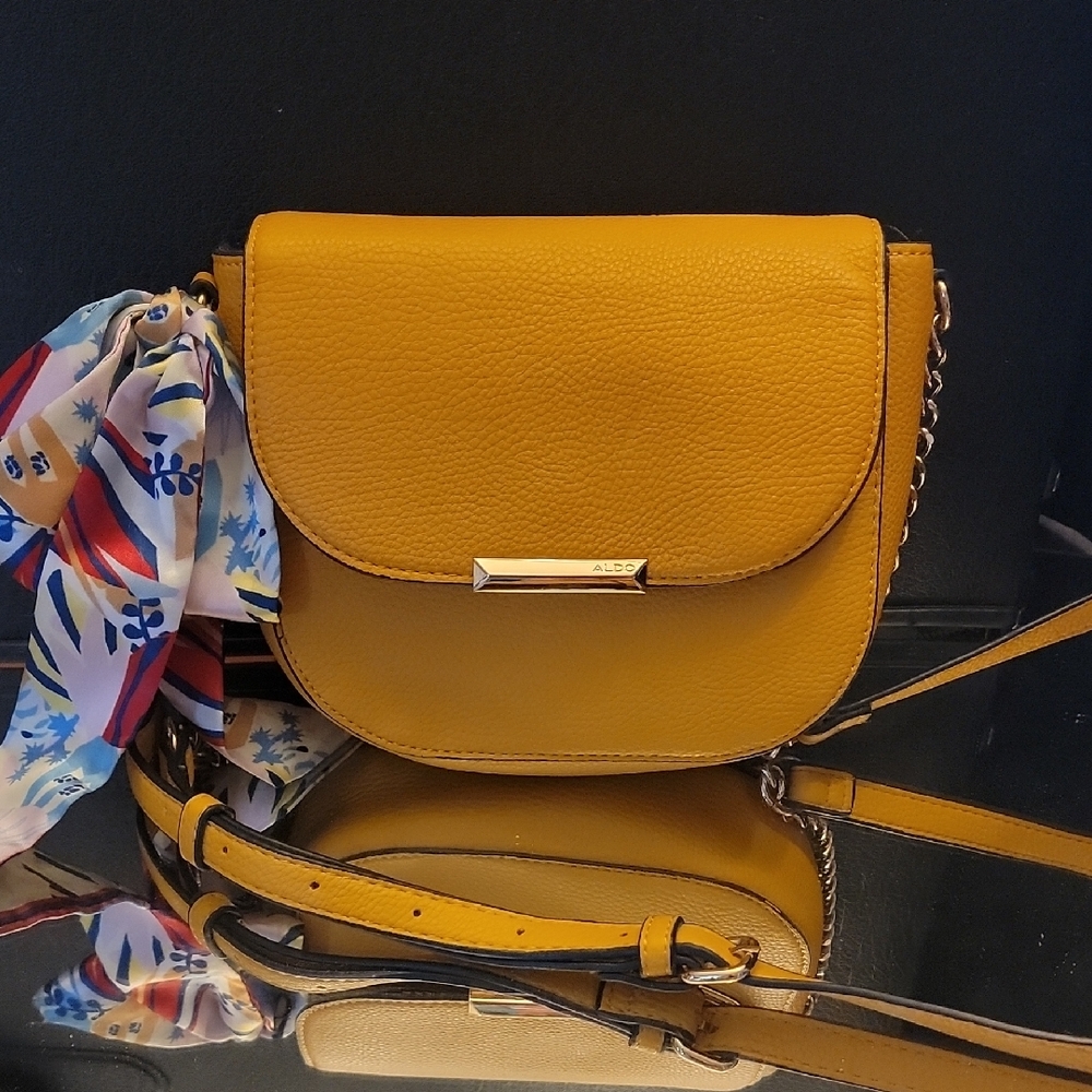 Aldo Mustard Crossbody Bag with Scarf Accent